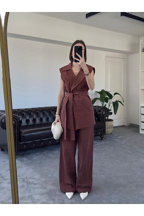 ست بالاتنه و پائین تنه قهوه ای زنانه بافتنی QİMYA BUTİK - کد 825736010