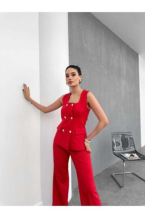 ست بالاتنه و پائین تنه قرمز زنانه بافتنی QİMYA BUTİK - کد 833100230