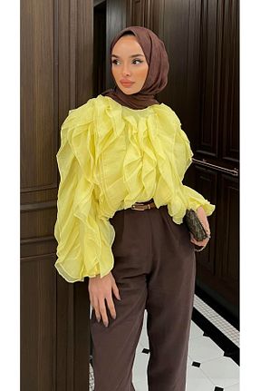 بلوز حجاب زرد زنانه کراپ Butik - کد 844883207