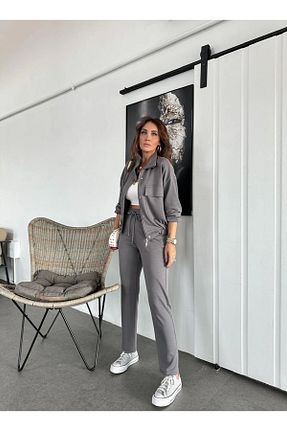 ست بالاتنه و پائین تنه طوسی زنانه بافت QİMYA BUTİK - کد 865583633