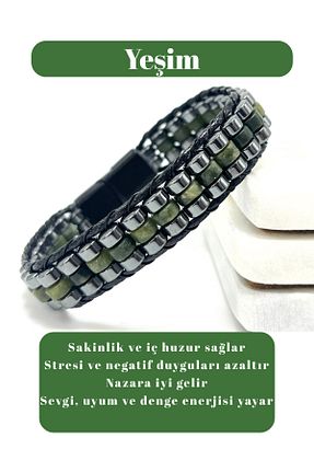 دستبند جواهر سبز مردانه سنگ طبیعی YILDIZ DOĞAL TAŞ - کد 938874399