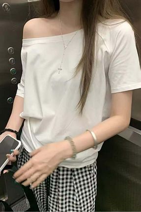 تیشرت سفید زنانه Straight Köstebek - کد 938904553