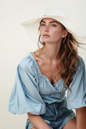 کلاه سفید زنانه حصیر bacc - کد 938925827