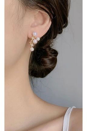 گوشواره جواهر طلائی مروارید monalisatoka - کد 839363233