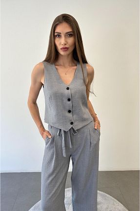 ست بالاتنه و پائین تنه طوسی زنانه بافتنی ossons - کد 820935823
