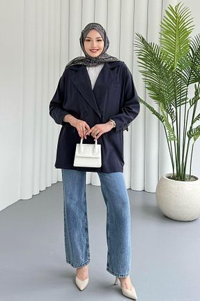 پالتو پشمی سرمه ای زنانه رگولار Modaensarbutik - کد 898102382