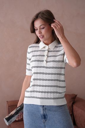 پلیور سفید زنانه Fitted Park Karon - کد 932628932