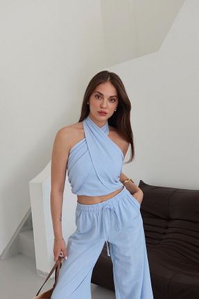 ست بالاتنه و پائین تنه آبی زنانه بافتنی Laluvia - کد 939126805