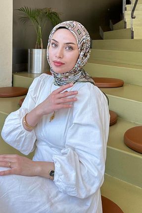 روسری خاکی پلی استر lamelif - کد 939115565