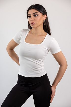 بادی سفید زنانه یقه مربعی KHAB PREMİUM - کد 920533230