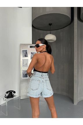 شلوارک و برمودا آبی زنانه فاق بلند DENİKK - کد 921921067