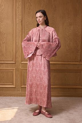 ست بالاتنه و پائین تنه زرشکی زنانه بافتنی Ahel Tasarım - کد 939190267