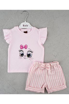 ست بالاتنه و پائین تنه صورتی بچه گانه بافت ESİLA KİDS - کد 823896111