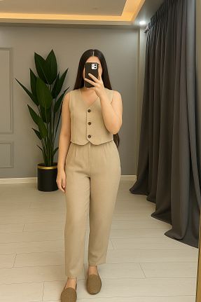 ست بالاتنه و پائین تنه بژ زنانه بافتنی sarıdağ - کد 939319552