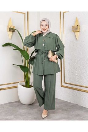 ست بالاتنه و پائین تنه حجاب خاکی زنانه رگولار Yağmur - کد 939325453