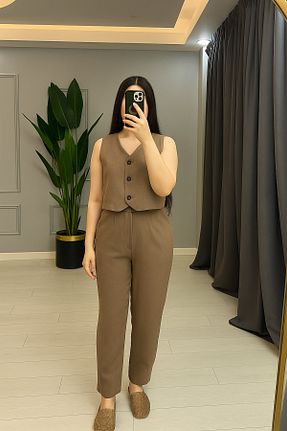 ست بالاتنه و پائین تنه قهوه ای زنانه بافتنی sarıdağ - کد 939320196