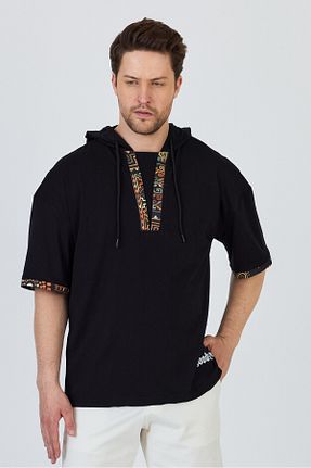 تیشرت مشکی مردانه اورسایز Hoodraze - کد 939162529