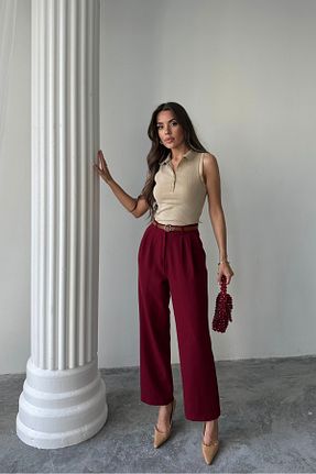 شلوار زرشکی زنانه پارچه macharel jeans - کد 930491949