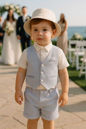 کت و شلوار طوسی بچه گانه یقه کتی Lino Baby - کد 939707470