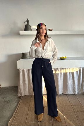شلوار سرمه ای زنانه کتان macharel jeans - کد 939405225