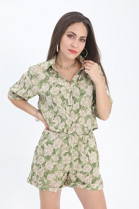 پیراهن سبز زنانه یقه پیراهنی LLOHA - کد 939562654