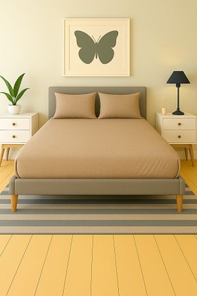 ست ملحفه دونفره قهوه ای پنبه ای Home - کد 890666122