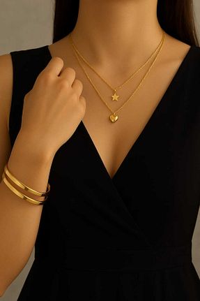 گردنبند استیل ( فولاد ) زرد زنانه استیل ضد زنگ shop - کد 939668213