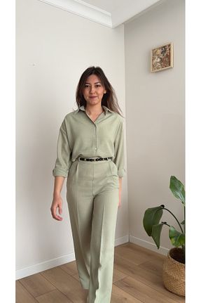 ست بالاتنه و پائین تنه سبز زنانه کتان TUSİVA STORE - کد 939713047