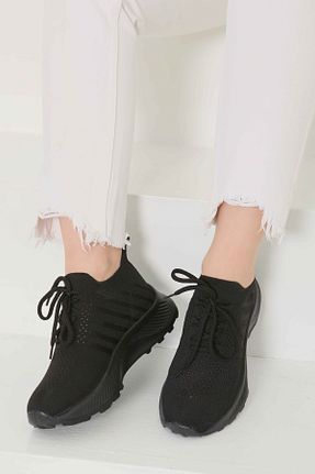 کفش اسنیکر مشکی زنانه بند دار TOFİSA - کد 939866673