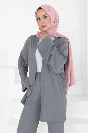 ست بالاتنه و پائین تنه طوسی زنانه بافتنی TOFİSA - کد 939867061