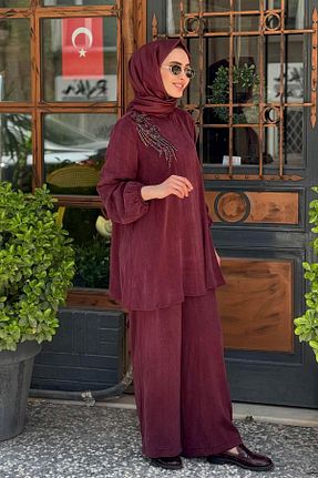 ست بالاتنه و پائین تنه حجاب زرشکی زنانه رگولار Nurcan Çetin - کد 939754300