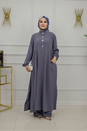 ست بالاتنه و پائین تنه حجاب طوسی زنانه رگولار Enans Design - کد 939786576