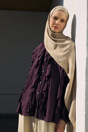 شال بژ زنانه ابریشم Qef - کد 932985068