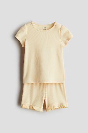 ست بالاتنه و پائین تنه زرد بچه گانه پنبه ای H&M - کد 939980352