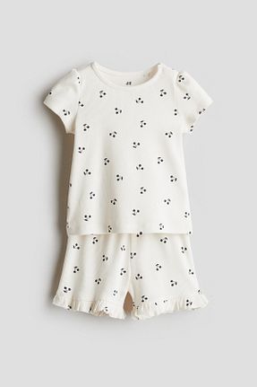 ست بالاتنه و پائین تنه سفید بچه گانه پنبه ای H&M - کد 939980603