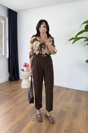 شلوار قهوه ای زنانه مخلوط پلی استر BİRCANÇİL - کد 939871926