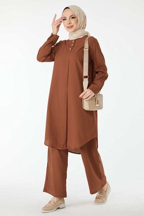 ست بالاتنه و پائین تنه حجاب قهوه ای زنانه رگولار TOFİSA - کد 807775773
