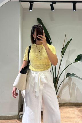 بلوز زرد زنانه طرح دار Güneş - کد 939940726