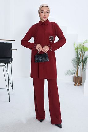 ست گرمکن زرشکی زنانه پلی استر TOFİSA - کد 869577565