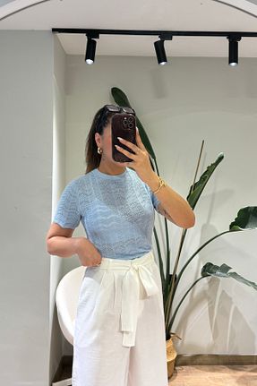 بلوز آبی زنانه طرح دار Güneş - کد 939940896