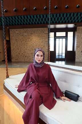 ست بالاتنه و پائین تنه زرشکی زنانه بافتنی Butik - کد 939979733