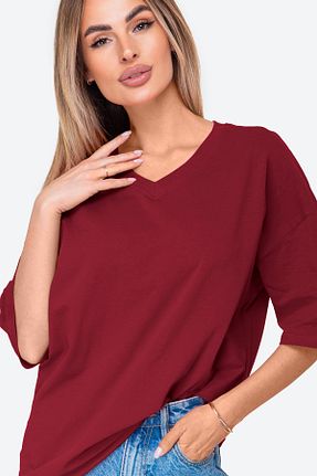 تیشرت زرشکی زنانه اورسایز Happyfox - کد 830514893