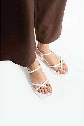 صندل سفید زنانه پاشنه تخت MAYA SHOES - کد 940015107
