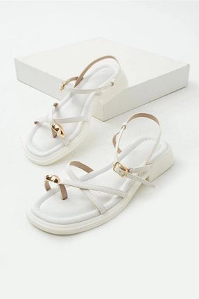 صندل سفید زنانه پاشنه تخت MAYA SHOES - کد 940015107