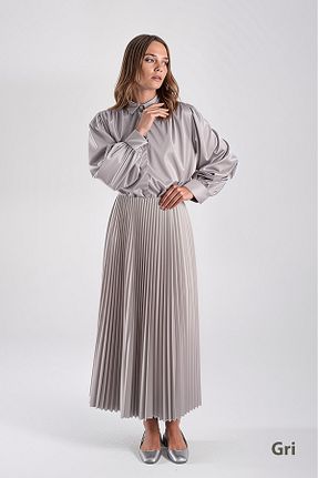 دامن طوسی زنانه ساتن Caddebostan Moda - کد 940032584