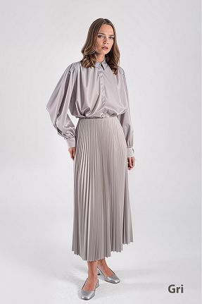 دامن طوسی زنانه ساتن Caddebostan Moda - کد 940032584