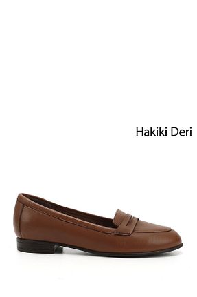 بابت قهوه ای زنانه چرم خالص GÖNDERİ(R) - کد 95220404