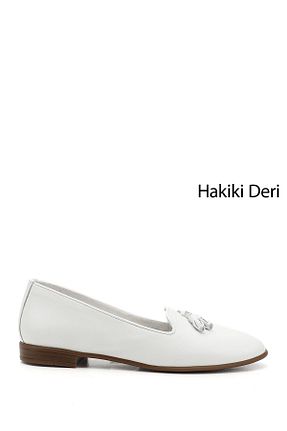 بابت سفید زنانه چرم خالص GÖNDERİ(R) - کد 97410249