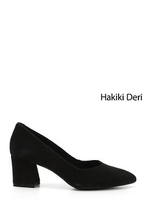 کفش پاشنه بلند کلاسیک مشکی زنانه چرم خالص GÖNDERİ(R) - کد 156528188