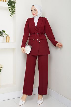 ست بالاتنه و پائین تنه حجاب زرشکی زنانه Blazer modapark.ist - کد 940131225
